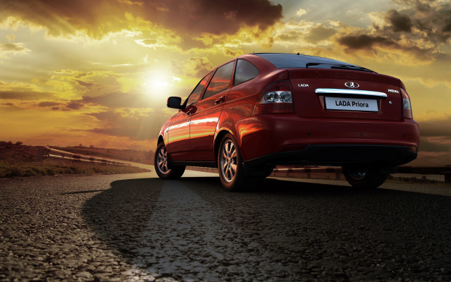 Red car cloudy sky sunset free wallpaper for desktop - medium preview image