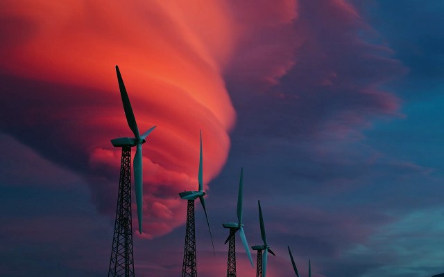 Wind turbines sunset pink red free wallpaper for desktop - medium preview image