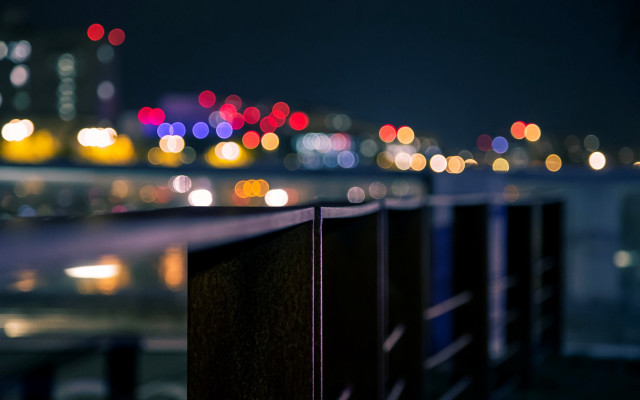 City skyline night lights fence free wallpaper for desktop - medium preview image