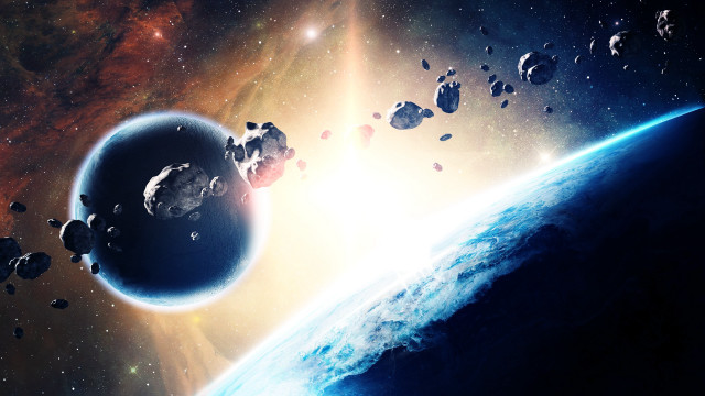 Small planets flying large starry free wallpaper for desktop - medium preview image