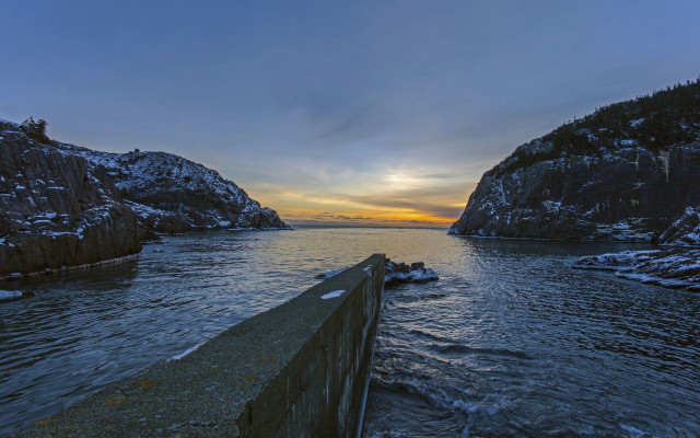 Sunset mountain water bridge city free wallpaper for desktop - medium preview image