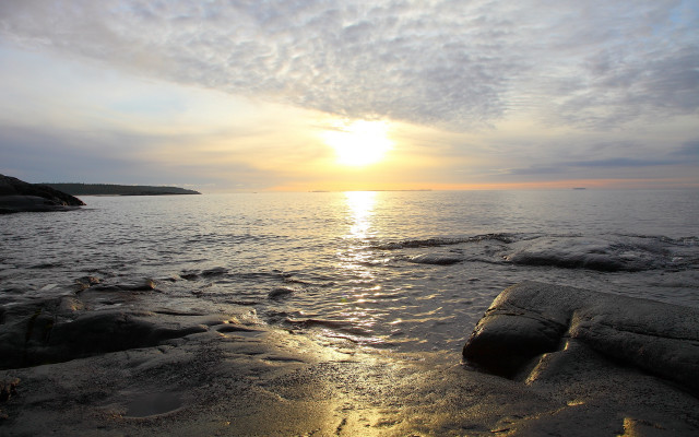 Sunset ocean rocks water island free wallpaper for desktop - medium preview image