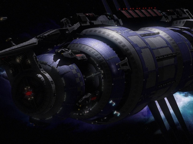 Space station large spaceship red free wallpaper for desktop - medium preview image