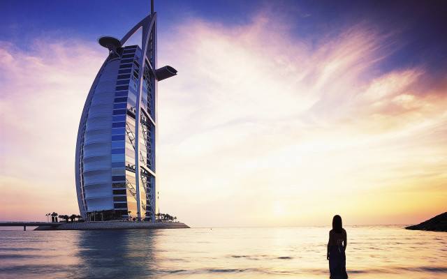 Woman water building sail artdeco free wallpaper for desktop - medium preview image