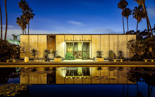 Building pool palm trees night free wallpaper for desktop - medium preview image