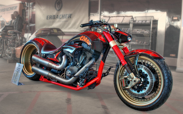 Red motorcycle bobs garage 3d free wallpaper for desktop - medium preview image