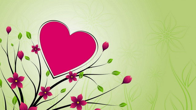 Pink heart flower branch green free wallpaper for desktop - medium preview image