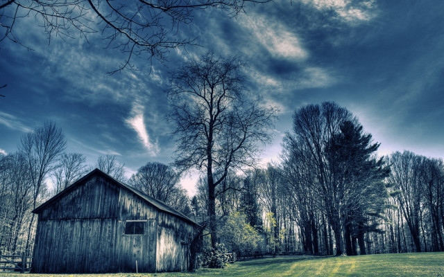 Barn forest night moon snow free wallpaper for desktop - medium preview image