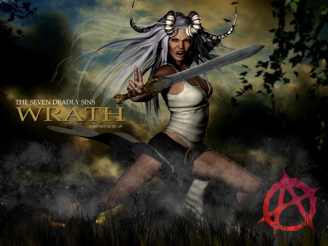 Woman horns sword demon knee free wallpaper for desktop - medium preview image