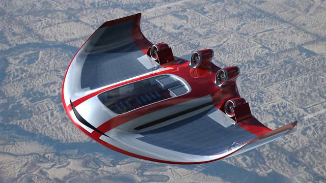 Futuristic flying vehicle desert river free wallpaper for desktop - medium preview image