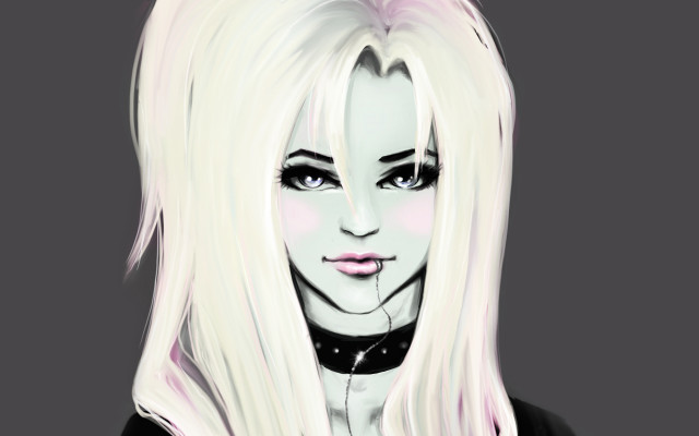 White hair gothic anime portrait free wallpaper for desktop - medium preview image