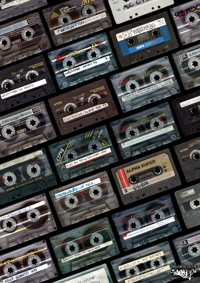 Old cassette tapes pile collection free wallpaper for mobile - medium preview image