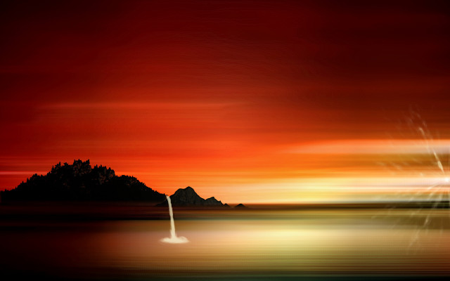 Red sky mountain boat ocean free wallpaper for desktop - medium preview image