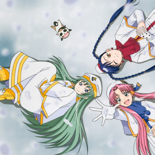 Anime characters flying cartoon scene free wallpaper for tablet - medium preview image