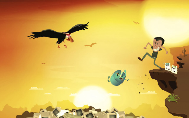 Man jumping cliff birds silhouette free wallpaper for desktop - medium preview image