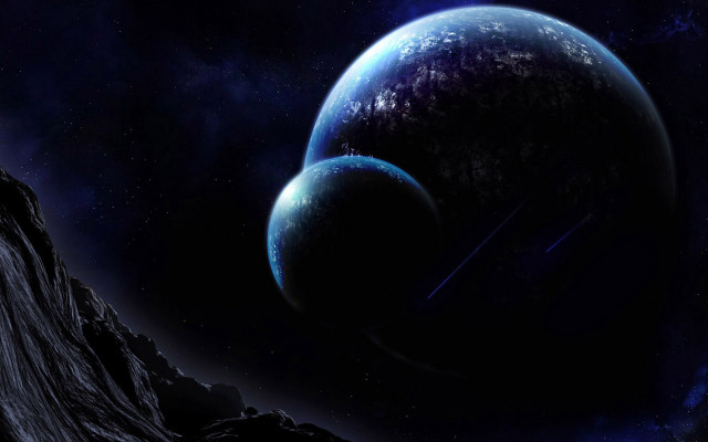 Planet two planets mountain starry free wallpaper for desktop - medium preview image