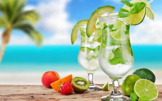 Beach tropical drinks fruit summer free wallpaper for desktop - medium preview image