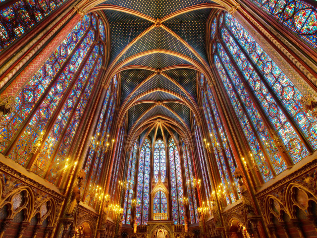 Cathedral stainedglass clock gothic matte free wallpaper for desktop - medium preview image