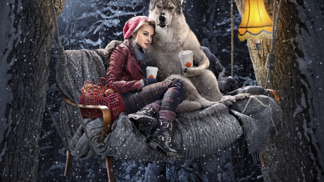 Woman wolf coffee christmas night free wallpaper for desktop - medium preview image