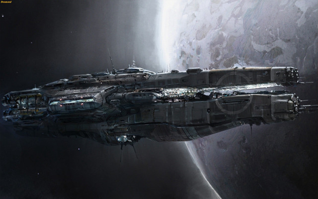 Futuristic space ship planet moon #2 free wallpaper for desktop - medium preview image