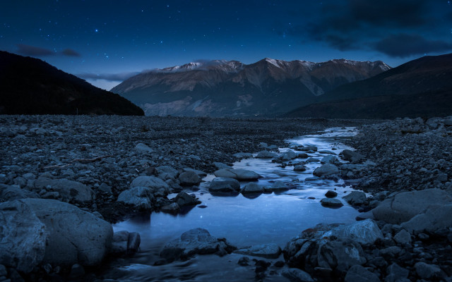 Night sky mountains river stars free wallpaper for desktop - medium preview image
