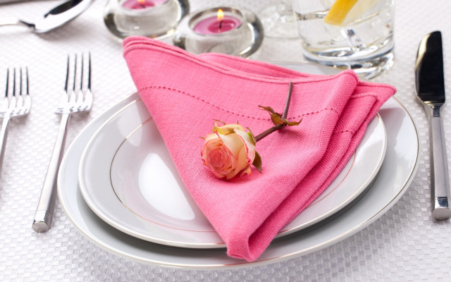 Pink napkin rose plate silverware free wallpaper for desktop - medium preview image