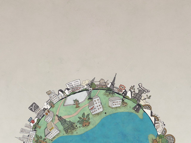 Small town island lake clock free wallpaper for desktop - medium preview image