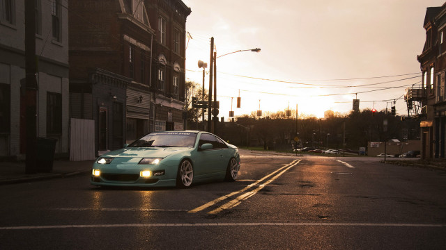 Pastel military car sunset street free wallpaper for desktop - medium preview image