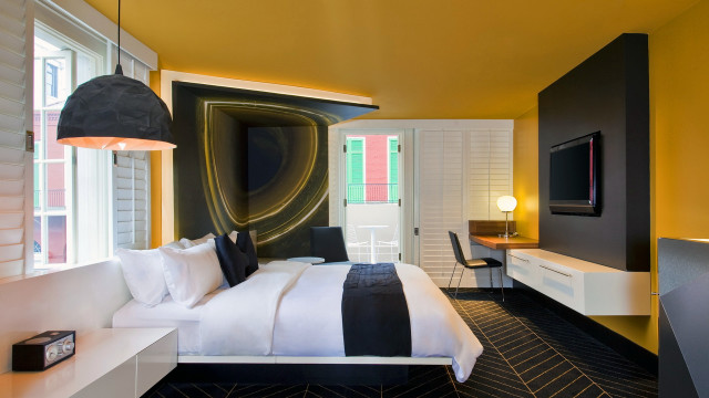 Bedroom geometric abstract art yellow free wallpaper for desktop - medium preview image