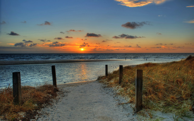 Sunset path beach ocean sky free wallpaper for desktop - medium preview image