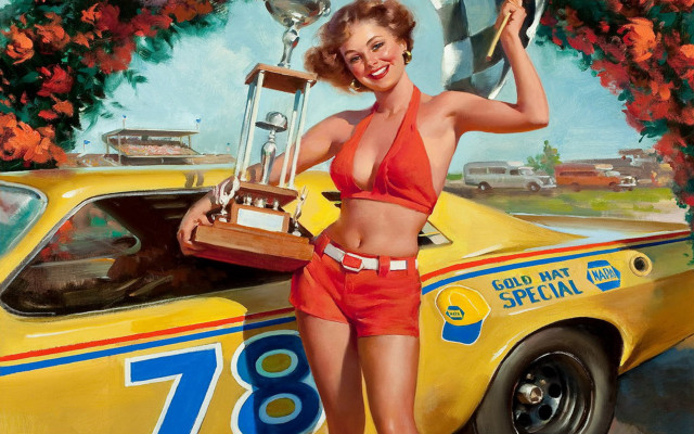 Woman trophy yellow car digital free wallpaper for desktop - medium preview image