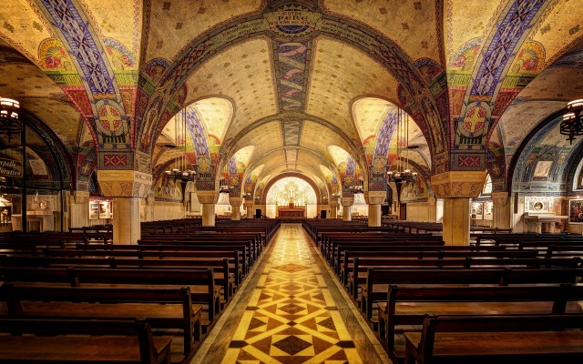 Church pews tiled floor mosaic free wallpaper for desktop - medium preview image