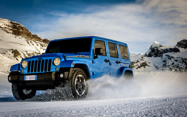 Blue jeep snow mountain road free wallpaper for desktop - medium preview image