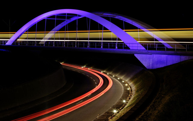 Long exposure bridge night car #2 free wallpaper for desktop - medium preview image