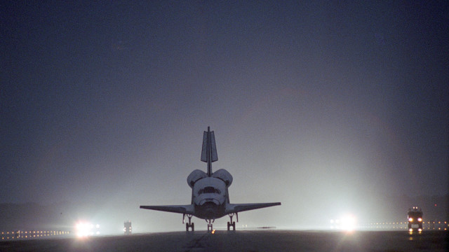 Space shuttle runway night lights free wallpaper for desktop - medium preview image