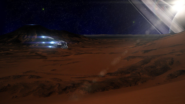 Space station desert mountain star free wallpaper for desktop - medium preview image