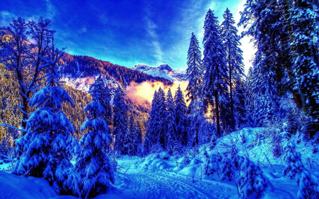 Snowy mountain winter blue sky free wallpaper for desktop - medium preview image