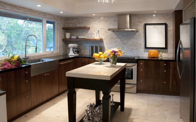 Kitchen center island sink stove free wallpaper for desktop - medium preview image