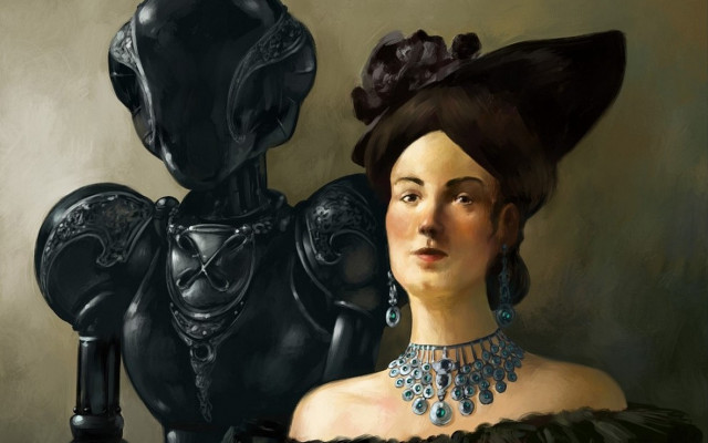 Woman black dress alien head free wallpaper for desktop - medium preview image