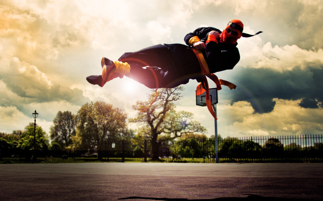 Man skateboard flying park sky free wallpaper for desktop - medium preview image