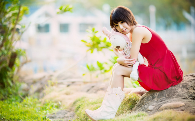 Red dress woman teddy park free wallpaper for desktop - medium preview image