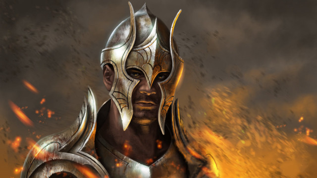 Man helmet flames epic fantasy free wallpaper for desktop - medium preview image