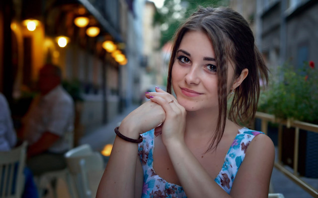 Woman smiling restaurant bracelet blue free wallpaper for desktop - medium preview image