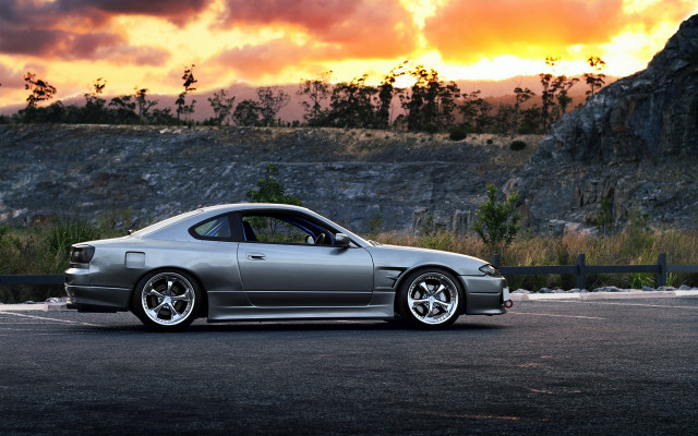 Silver car sunset clouds fineart free wallpaper for desktop - medium preview image