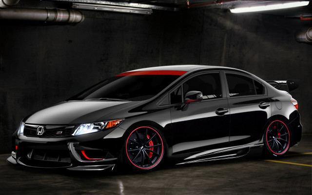 Black car red rims parking #2 free wallpaper for desktop - medium preview image