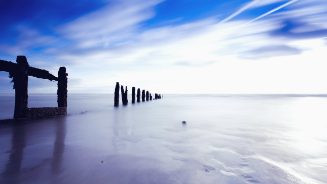 Pier beach longexposure clouds mattepainting free wallpaper for desktop - medium preview image