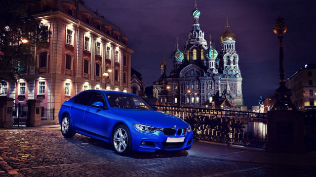 Blue car night cityscape clock free wallpaper for desktop - medium preview image