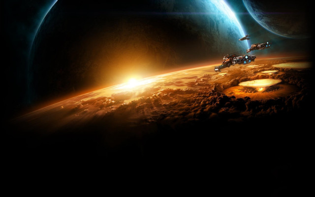 Space station over planet sunset #3 free wallpaper for desktop - medium preview image