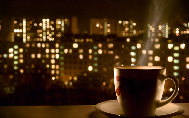 Coffee city night lights bokeh free wallpaper for desktop - medium preview image