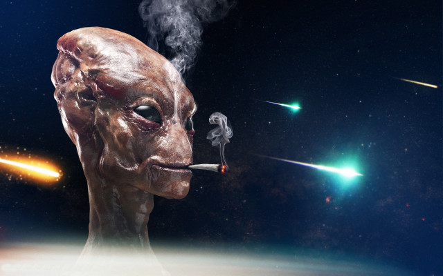 Alien smoking space green light free wallpaper for desktop - medium preview image